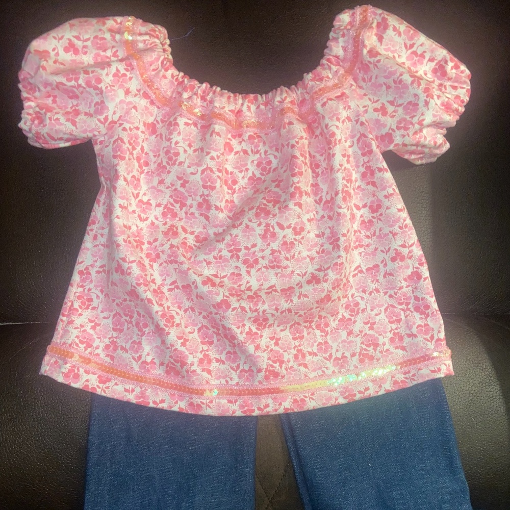 Girls size 3 T Ruffle bottom denim pants & peasant shirt
